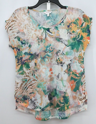 #ad Coral Bay Shirt Womens Medium Multicolor Tropical Knit Short Sleeve Blouse $9.50