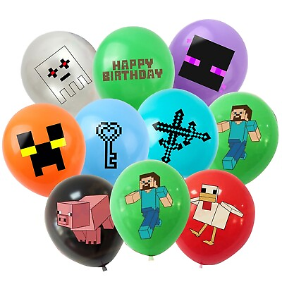 #ad 10piece Minecraft latex Balloons Kids Theme Birthday Decoration UK GBP 3.99