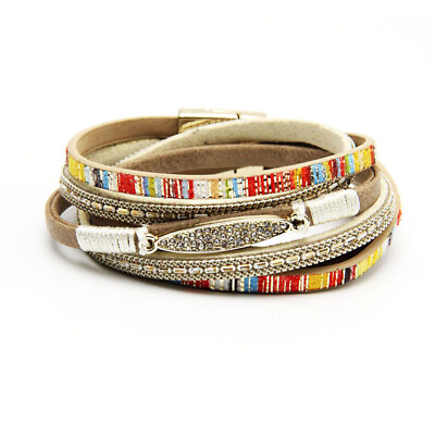 #ad Multilayer Leather Wrap Bracelet Wristbands Boho Braided Magnetic Clasp Straps $3.39