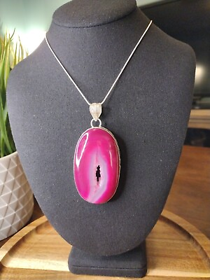 #ad Beautiful Sterling Silver Raw Druzy Agate Pendant With 24quot; Sterling Chain $49.00