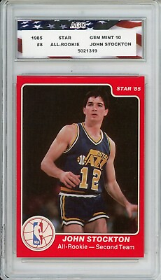 #ad 1985 Star All Rookie #8 John Stockton AGC 10 Gem Mint Centered Utah Jazz $299.99