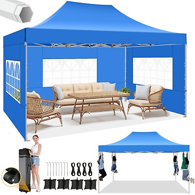 #ad 10x15 Heavy Duty Pop up Canopy Tent w Sidewall Commercial Outdoor Canopy Wedding $229.99