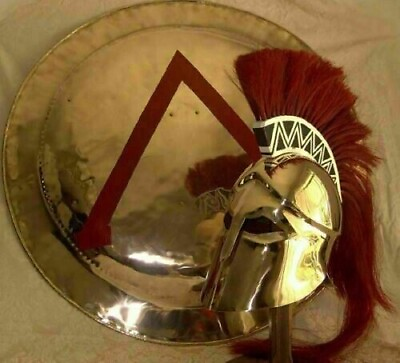 #ad 18GA Steel Medieval Corinthian Greek Role Play Armor Helmet With Round Shield $281.99