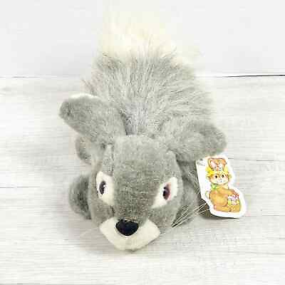 #ad #ad Vintage KIDS Gray White Bunny Rabbit Plush Stuffed Animal Crouching Fluffy Tail $19.95