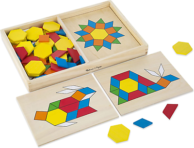 #ad Pattern Blocks and Boards Wooden Classic Toy with 120 Solid Wood Shapes and 5 $29.88