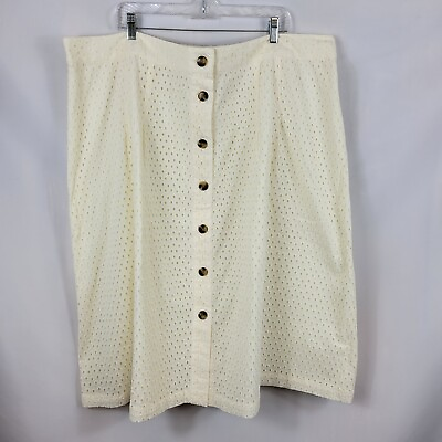 #ad EVRI Womens Skirt Size 3X Cream Ivory Eyelet Lined Button Up Elastic Waist $9.97