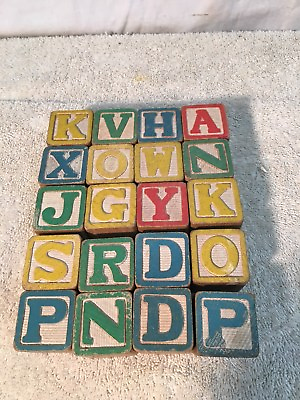 #ad Vintage Set of Wood Toy Letter amp; Picture 20 Pc Blocks 1930s 40s Japan $31.49