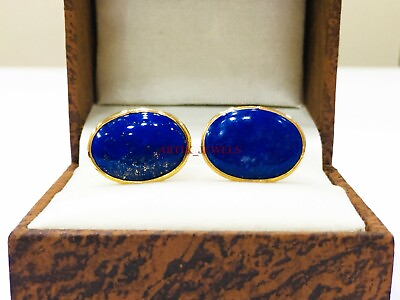 #ad Natural Lapis Lazuli Gemstone with Gold Plated 925 Sterling Silver Cufflink 2658 $94.90
