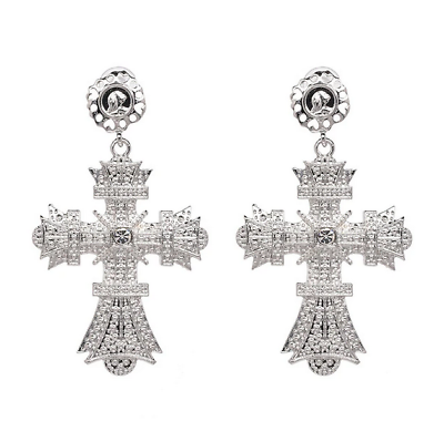 #ad Bright White Excellent Round Cut Cubic Zirconia Cross Vintage Big Dangle Earring $225.00