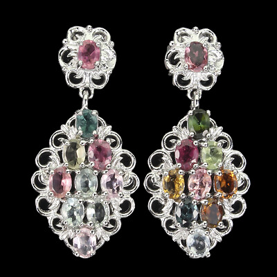 #ad Unheated Oval Tourmaline 4x3mm 14K White Gold Plate 925 Sterling Silver Earrings $59.50