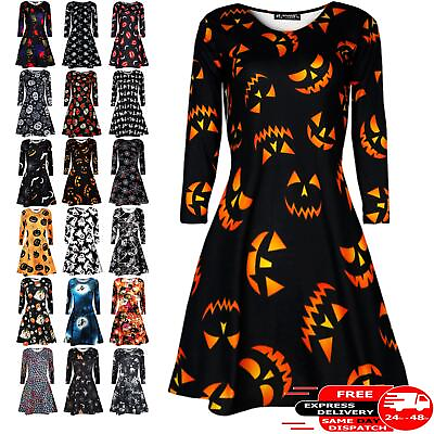 #ad Kids Girls Childrens Fancy Costume Halloween Ghost Print Party Swing Mini Dress GBP 7.99