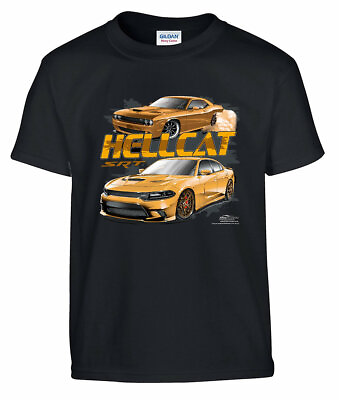 #ad Dodge SRT Hellcat T Shirt Black w Orange Dodge Challenger amp; Charger $24.95
