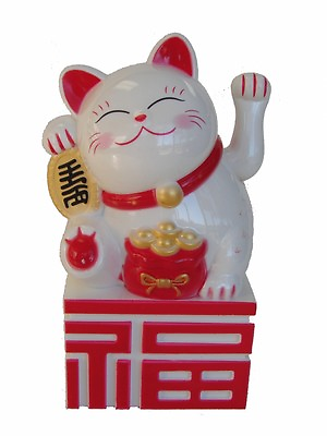 #ad 5.5quot; White Japanese Maneki Neko Beckoning Money Good Fortune Waiving Lucky Cat $11.43