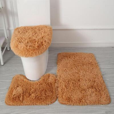 #ad 3 Piece Bathroom Rug Set Soft Non Slip Toilet Lid Cover Bath Mat Cont Gift $12.10