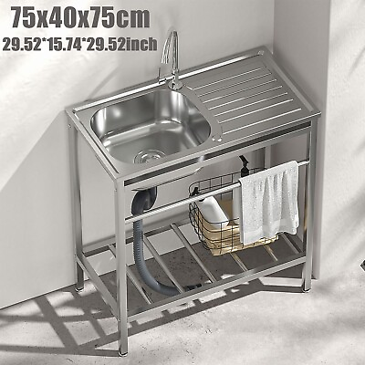 #ad Freestanding Stainless Steel Kitchen Sink Kit Single Bowl Commercial Restaurant $114.99