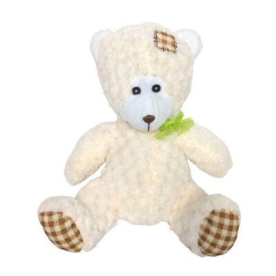 #ad World Plush Inc Cream Teddy Bear Plush Woven Patchwork Plaid Stuffed Animal 9quot; $14.70