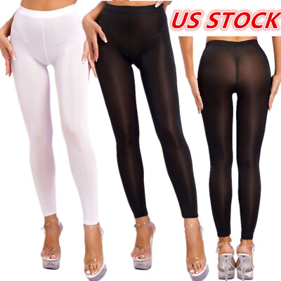 #ad US Women Mid Waist See Through Mesh Pants Tight Transparent Trousers Stockings $9.48