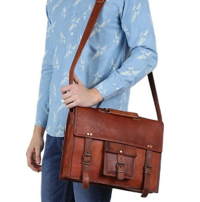 #ad Men#x27;s VIP Real Leather Shoulder Messenger Bag Vintage Briefcase Laptop Satchel $34.67