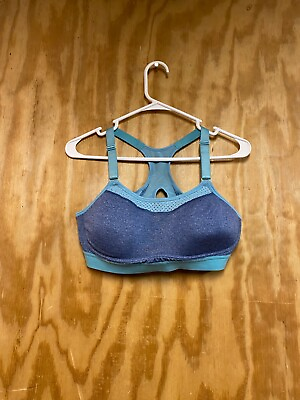 #ad Champion Women#x27;s Max Support Sports Bra Atheltic Summer Blue Logo Size L $6.49
