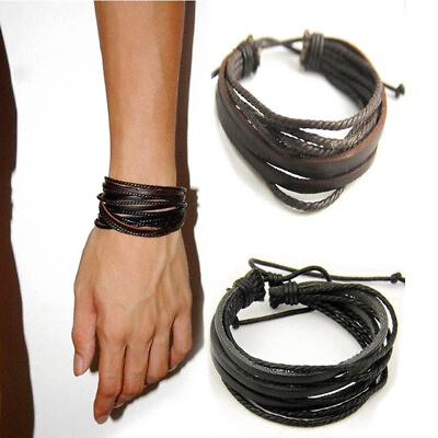#ad Mens Womens Unisex Hand woven Multilayer Rope Bracelet Wristband Bangle Jewelry $1.19