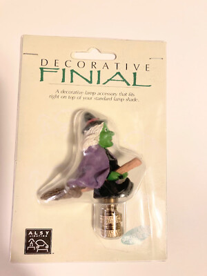#ad Decorative WITCH BROOM finial lamp shade topper brass base ALSY Halloween Purple $18.50