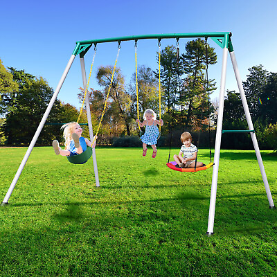 #ad 770lb Heavy Duty A Frame Swing Set with Three Swings Kids Adult Backyard Playset $531.05