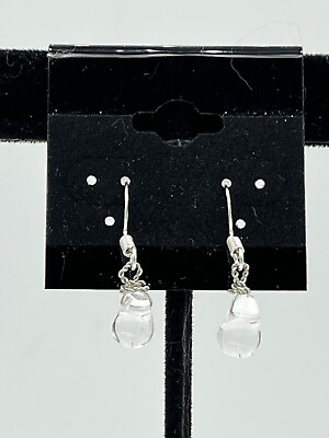 #ad Natural Clear Quartz Gemstone Teardrops Beaded Sterling Silver Dangle Earrings $14.99