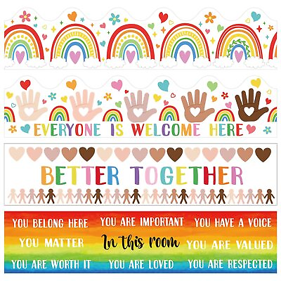 #ad 65 Feet Rainbow Welcome Message Theme Classroom Bulletin Board Border Bulleti... $13.34