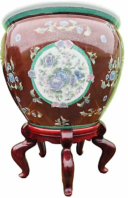 #ad 19”x15.5” VINTAGE CHINESE FISHBOWL PORCELAIN PLANTER HEIGHT INCLUDES 6” STAND $149.00