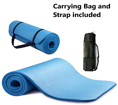 #ad Blue All Purpose Exercise Mat Thick Non Slip Gym Yoga Pilates Fitness Bag Strap $17.99