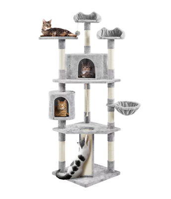 #ad 79quot; Cat Tree Bed Furniture Scratching Tower Post Condo Play Pet House Light Gray $78.99