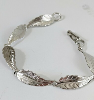 #ad Vintage Silver Toned Feather Link Bracelet Silver Toned southwestern boho $10.99