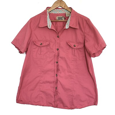 #ad Schmidt Shirt Women’s 1X Pink Cotton Button Down Short Sleeve Pockets Workwear $5.95