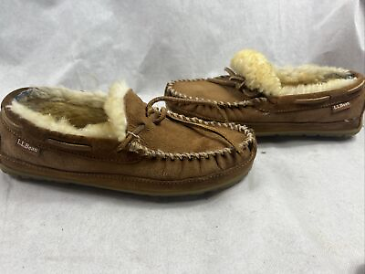 #ad Moccasins L.L.Bean Lamb Fur Slippers Size 5 Kids Brown $16.00