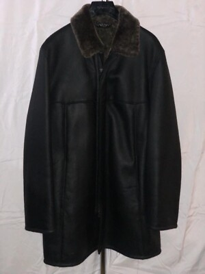 #ad $2000 EU 48 US 38R or M BOSS Men Shearling Black SHEEP LEATHER Jacket Overcoat $650.75
