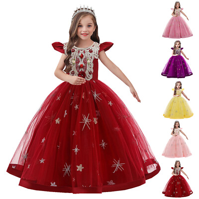 #ad Dresses Floral Ball Gown Birthday Crew neck Festival Party Wedding Girls Dress $32.42