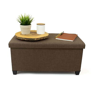 #ad Rectangular Brown Storage Fabric Ottoman Bench $35.69