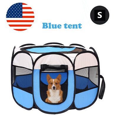 #ad US Portable Pet Playpen Foldable Kennel Puppy Tent Blue 74*74*43cm For small pet $17.51