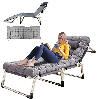 #ad Outdoor Folding Chaise Lounge Chair for Beach Sunbathing Patio Pool Lawn Deck $54.99