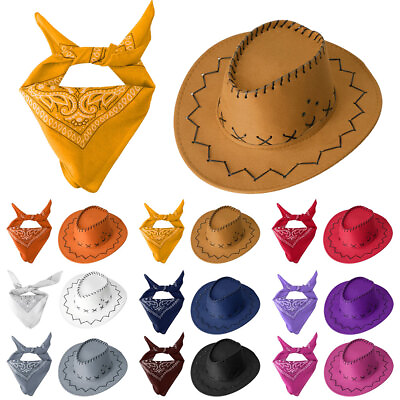 #ad Kids Cowboy Cowgirl Costume Cowboy Hat with Bandana Set Wild West Fancy Dress Up $10.79
