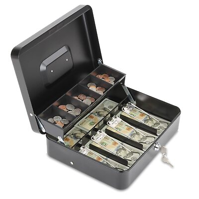 #ad Cash Box with Lock and 2 Keys Large Cash Boxes Metal Money Box with Cash Tray... $43.99