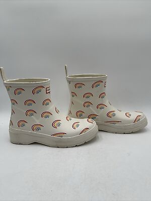 #ad Hunter Women#x27;s Play Mini Rainbow Print Short Rain Boots Shaded White Size 10 $54.99