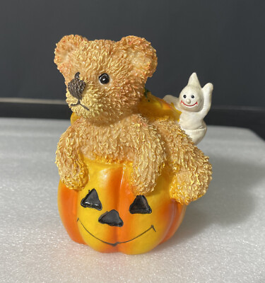 #ad Greenbrier International Halloween Bear with Pumpkin and Ghost Resin Figurine $19.99