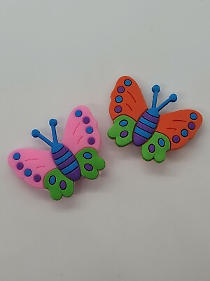 #ad 2 Colorful Pink Orange Green Butterfly Shoe Charms Buttons $7.00
