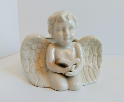 #ad Vintage Planter Cherub Angel with Book Porcelain Ceramic Child Wings 6.5quot; x 4.25 $16.20