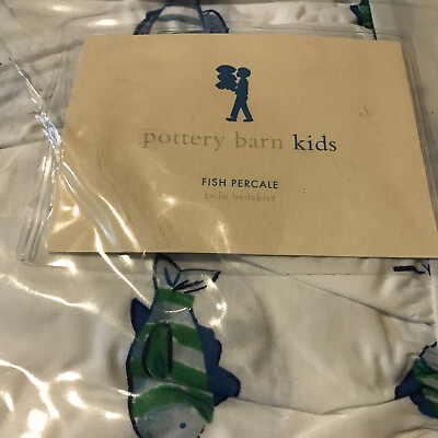 #ad Pottery Barn Kids FISH Twin Bedskirt Pillow Case Fish Percale New $30.00