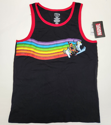 #ad Marvel Deadpool Pride Rainbow Unicorn Men#x27;s Black Graphic Sleeveless Tank Top M $11.99
