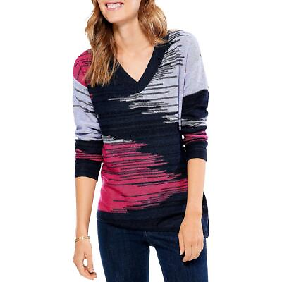 #ad Nic Zoe Womens Pattern Knit Pullover V Neck Sweater Top BHFO 5367 $37.99