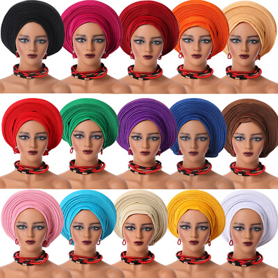 #ad African Aso Oke Women Head Wrap Auto Gele Headtie Hijab Hat Turban Muslim Cap $15.84