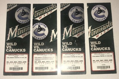 #ad 1 13 10 Vancouver Canucks Minnesota Wild NHL Hockey Season Ticket Stub $11.19